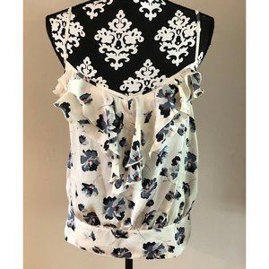 Lauren Conrad Silky Cami Floral Top with Ruffles L